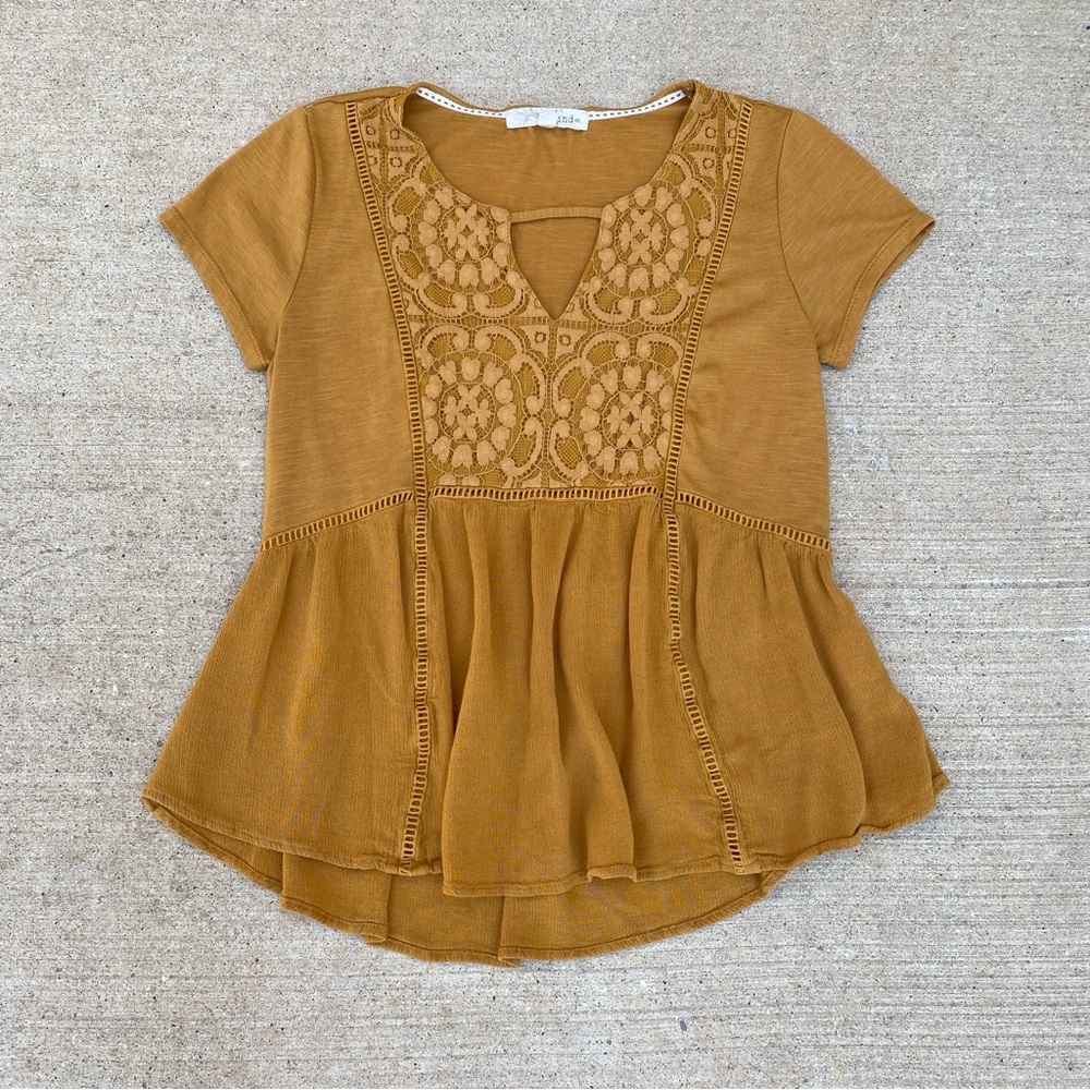 Boho Mustard Short Sleeve Top Small